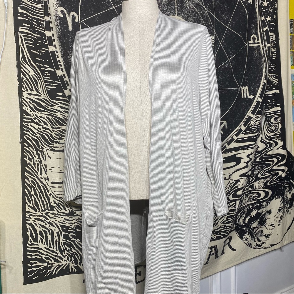 DONNI. grey pinstriped duster cardigan
